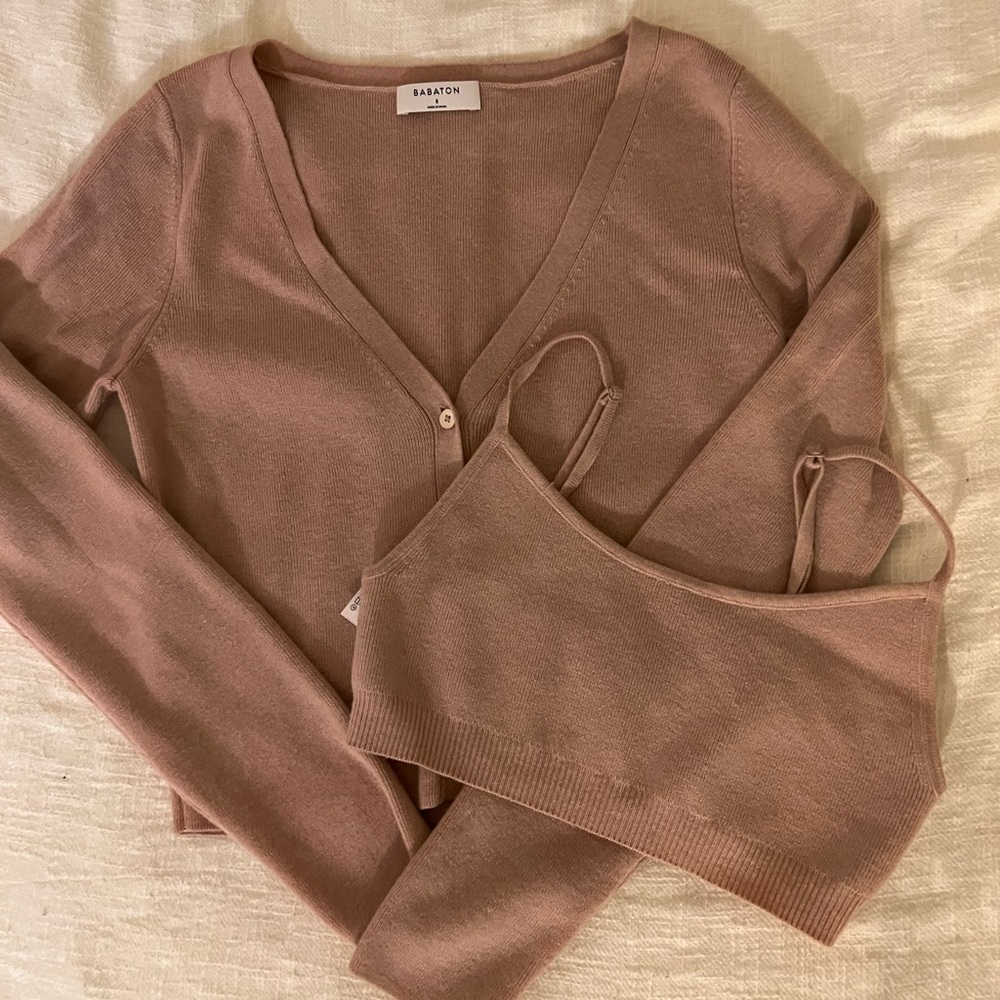 Aritzia Babaton Adobe Rose Cardigan + Bra Top